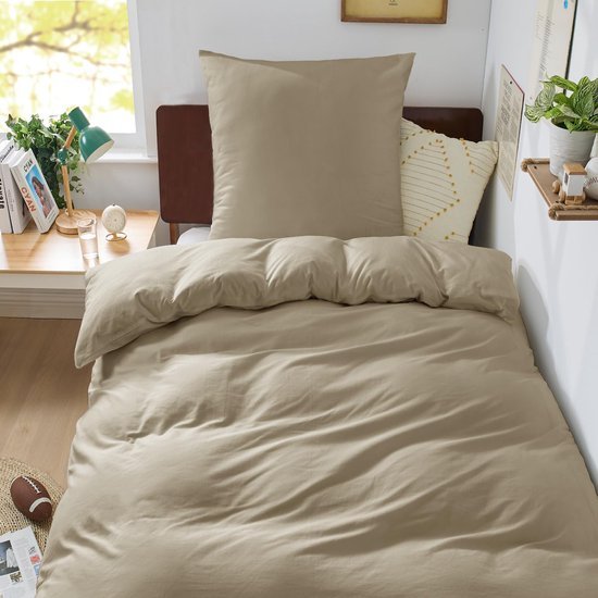 550x550-13722.jpg Unyqoos® Zachte katoenen beddengoedset met ritssluiting en kussensloop in beige kleur