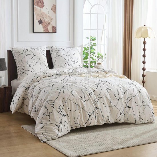 Unyqoos® Modieus en Ademend Microvezel Dekbedovertrek met Marmerprint voor Stijlvolle Slaapkamers