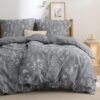 Unyqoos® Ademend en omkeerbaar katoenen beddengoed met bloemenpatroon in grijs