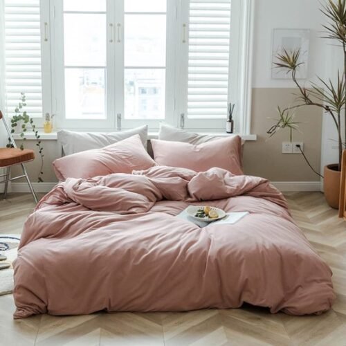 550x550-13772.jpg Unyqoos® Roze katoenen dekbedovertrekset met ritssluiting en kussensloop 135x200 cm