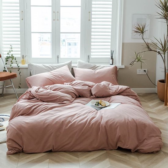 550x550-13772.jpg Unyqoos® Roze katoenen dekbedovertrekset met ritssluiting en kussensloop 135x200 cm