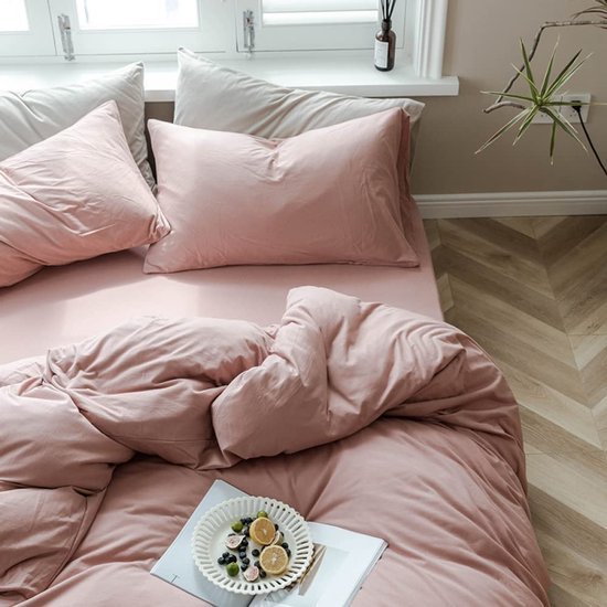 550x550-13773.jpg Unyqoos® Roze katoenen dekbedovertrekset met ritssluiting en kussensloop 135x200 cm