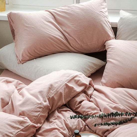 550x550-13775.jpg Unyqoos® Roze katoenen dekbedovertrekset met ritssluiting en kussensloop 135x200 cm