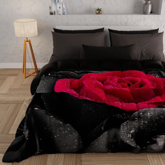 Unyqoos® Comfortabele en warme bedsprei met zwart rozenmotief voor winterse nachten