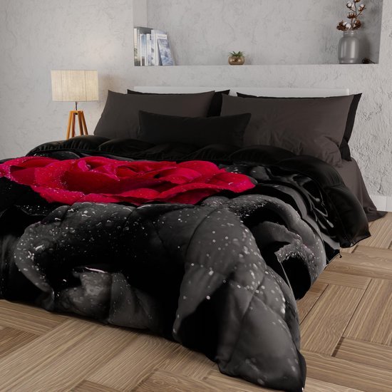 Unyqoos® Comfortabele en warme bedsprei met zwart rozenmotief voor winterse nachten