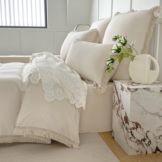 Unyqoos® Stijlvolle beige beddengoedset met boho-design voor tweepersoonsbed