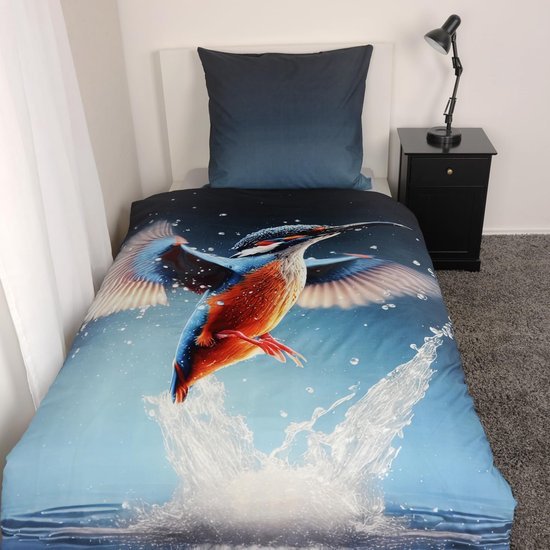 550x550-13809.jpg Unyqoos® Omkeerbaar dekbedovertrek met ijsvogelontwerp en ritssluiting van katoen