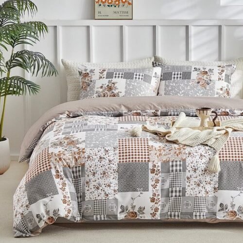 Unyqoos® Drie-delige beddengoedset met patchwork bloemenpatroon voor tweepersoonsbed