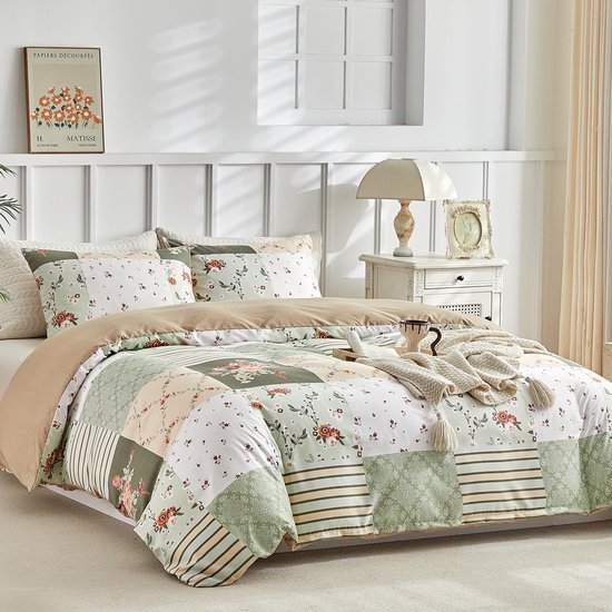 550x550-13826.jpg Unyqoos® Stijlvolle blauwe dekbedovertrekset met patchwork patroon en kussenslopen