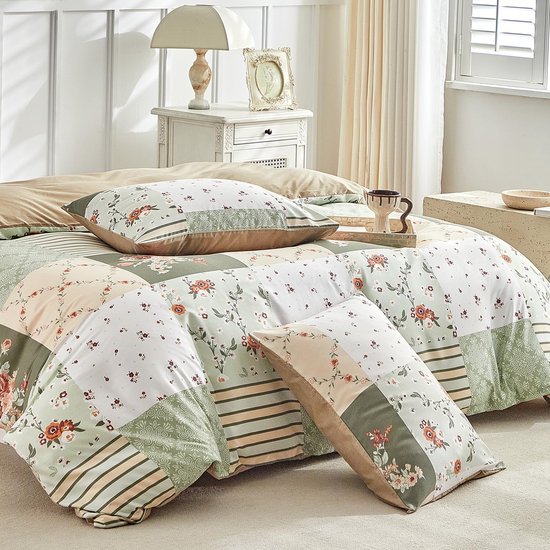 550x550-13830.jpg Unyqoos® Stijlvolle blauwe dekbedovertrekset met patchwork patroon en kussenslopen