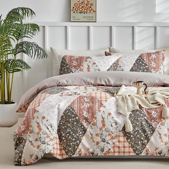 Unyqoos® Stijlvolle en Omkeerbare Dekbedovertrekset met Patchwork Ontwerp in Beige