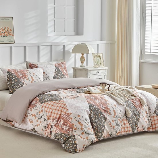 Unyqoos® Stijlvolle en Omkeerbare Dekbedovertrekset met Patchwork Ontwerp in Beige