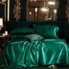Unyqoos® Elegante donkergroene satijnen beddengoedset met ritssluiting voor zomernachten