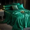 Unyqoos® Elegante donkergroene satijnen beddengoedset met ritssluiting voor zomernachten