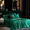 Unyqoos® Elegante donkergroene satijnen beddengoedset met ritssluiting voor zomernachten