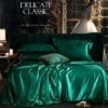 Unyqoos® Elegante donkergroene satijnen beddengoedset met ritssluiting voor zomernachten