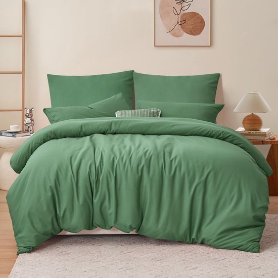 Unyqoos® 3-delige saliegroene beddengoedset met dekbedovertrek en kussenslopen