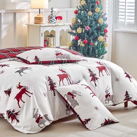 Unyqoos® Drie-delige kerst beddenset met rendiermotief voor gezellige winternachten