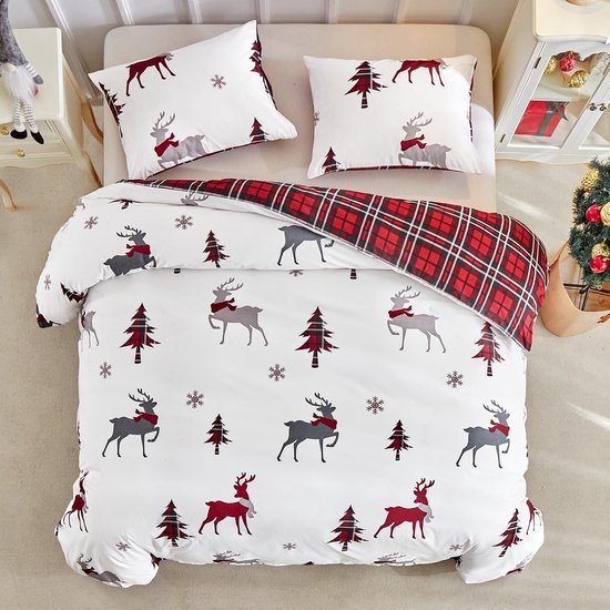 Unyqoos® Drie-delige kerst beddenset met rendiermotief voor gezellige winternachten
