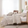 Unyqoos® 4-delige omkeerbare beddengoedset met bloemenpatroon in kaki en beige tinten