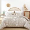 Unyqoos® 4-delige omkeerbare beddengoedset met bloemenpatroon in kaki en beige tinten