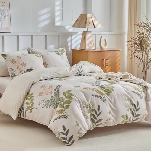 Unyqoos® Drie-delige set beddengoed met bladerenmotief voor tweepersoonsbed