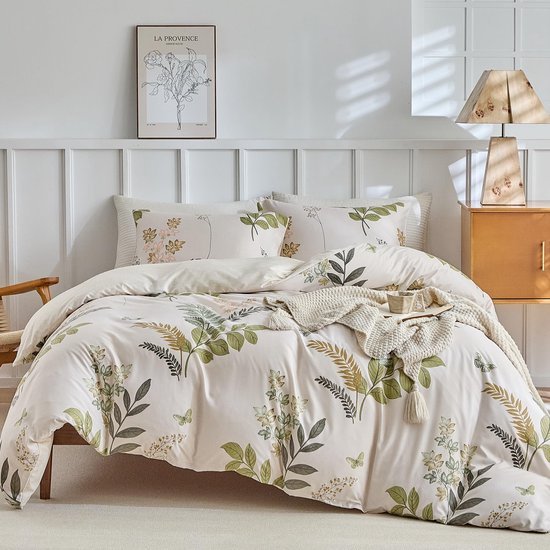 Unyqoos® Drie-delige set beddengoed met bladerenmotief voor tweepersoonsbed