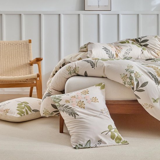 Unyqoos® Drie-delige set beddengoed met bladerenmotief voor tweepersoonsbed
