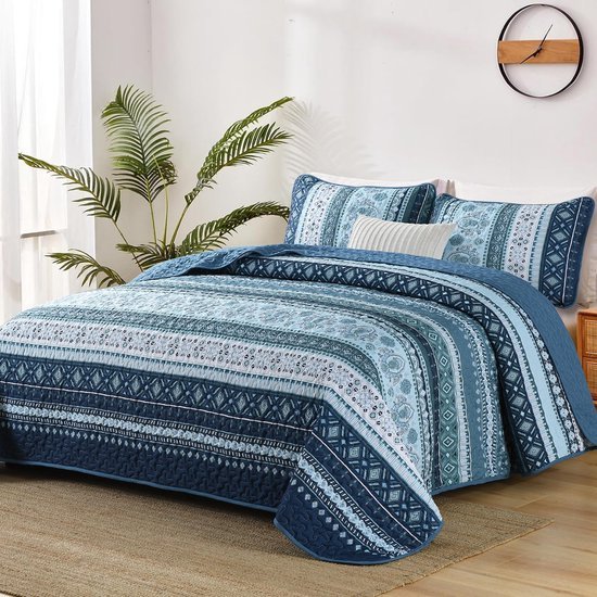 Unyqoos® Charmante Marineblauwe Boho-Stijl Bedsprei Set met Kussenslopen voor Slaapkamerdecoratie