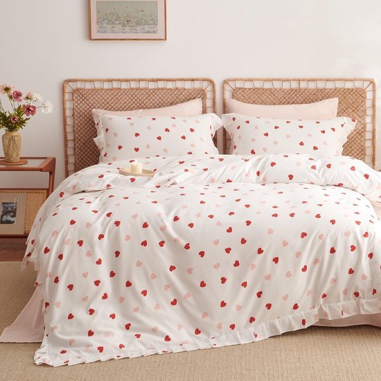 Unyqoos® Romantisch beddengoedset met hartjesmotief en rits voor allergievriendelijk comfort