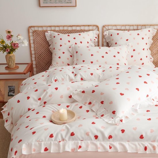Unyqoos® Romantisch beddengoedset met hartjesmotief en rits voor allergievriendelijk comfort