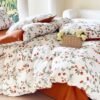 Unyqoos® Beddengoedset met Bloemen- en Bladmotief, Omkeerbaar, Microvezel, Oranje en Wit, Eenpersoons