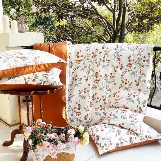 Unyqoos® Beddengoedset met Bloemen- en Bladmotief, Omkeerbaar, Microvezel, Oranje en Wit, Eenpersoons