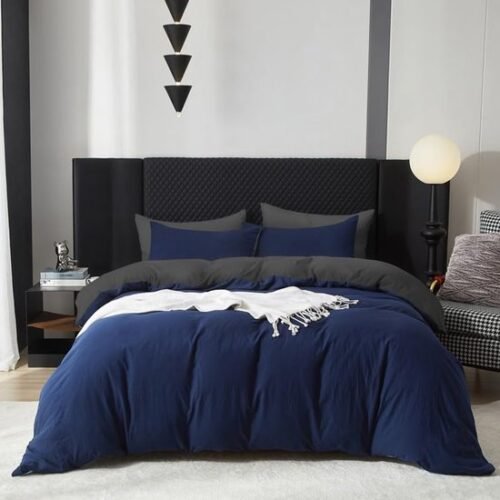 Unyqoos® Zachte katoenen beddengoedset in blauw voor tweepersoonsbed met kussenslopen