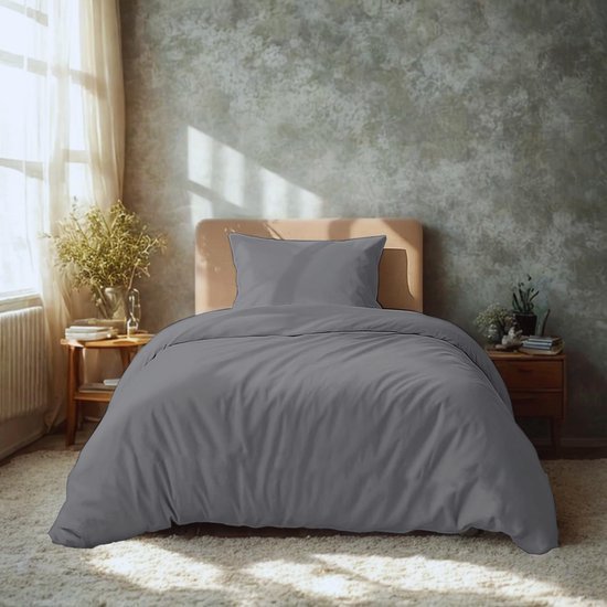 Unyqoos® Luxe beddengoedset van geborsteld microvezel in grijs met kussensloop
