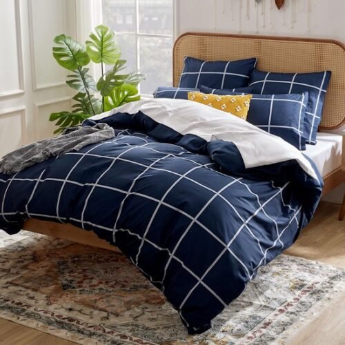 Unyqoos® Marineblauwe microvezel dekbedovertrekset met hoekbanden voor comfortabel slapen