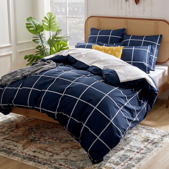 550x550-14070.jpg Unyqoos® Marineblauwe microvezel dekbedovertrekset met hoekbanden voor comfortabel slapen
