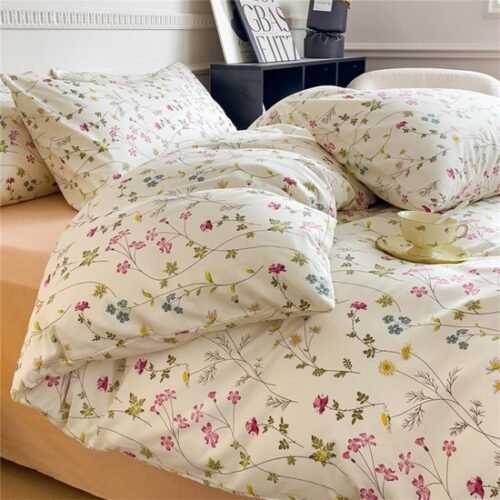 550x550-14092.jpg Unyqoos® Zacht katoenen dekbedovertrekset met bloemen voor meisjeskamer