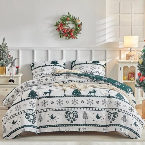 Unyqoos® Kerstmis dekbedovertrek set 240x260 met kussenslopen en hartmotief