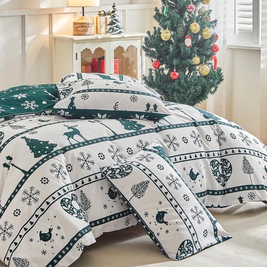 Unyqoos® Kerstmis dekbedovertrek set 240x260 met kussenslopen en hartmotief