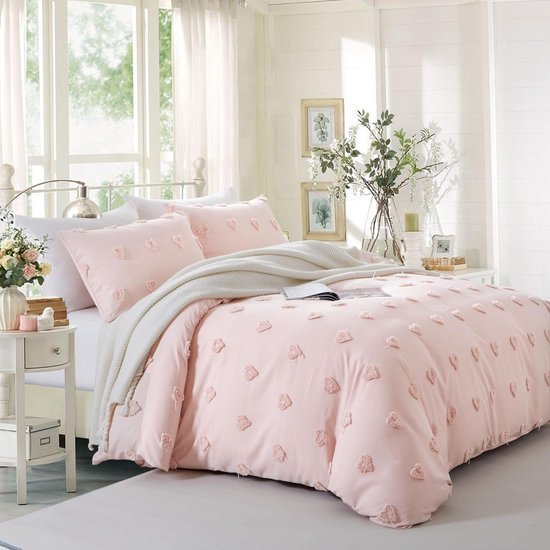 Unyqoos® Elegant Bohemien Beddengoedset met Getuft Hartontwerp en Microvezel Zacht Dekbedovertrek