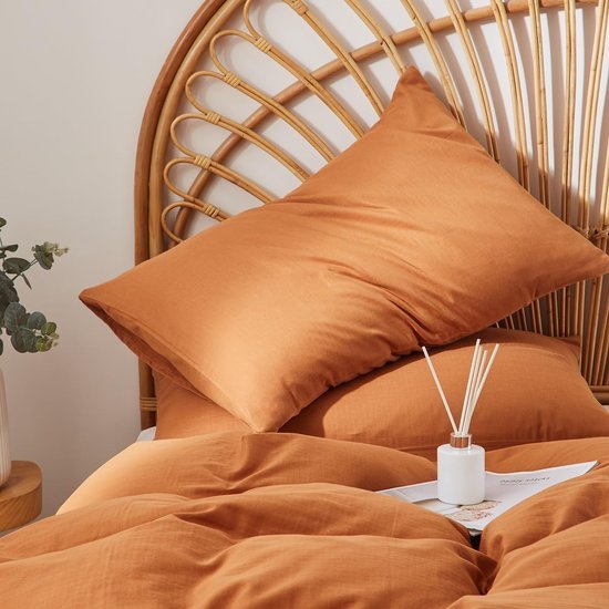 Unyqoos® Ademend dubbel mousseline beddengoed in karamel bruin met ritssluiting