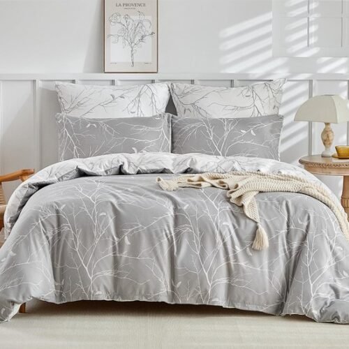 Unyqoos® Comfortabel dekbedovertrekset met kussensloop en takken- en bladerenprint