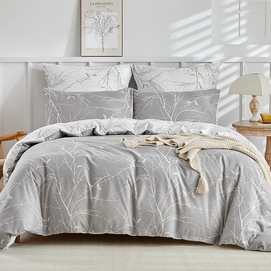 Unyqoos® Comfortabel dekbedovertrekset met kussensloop en takken- en bladerenprint