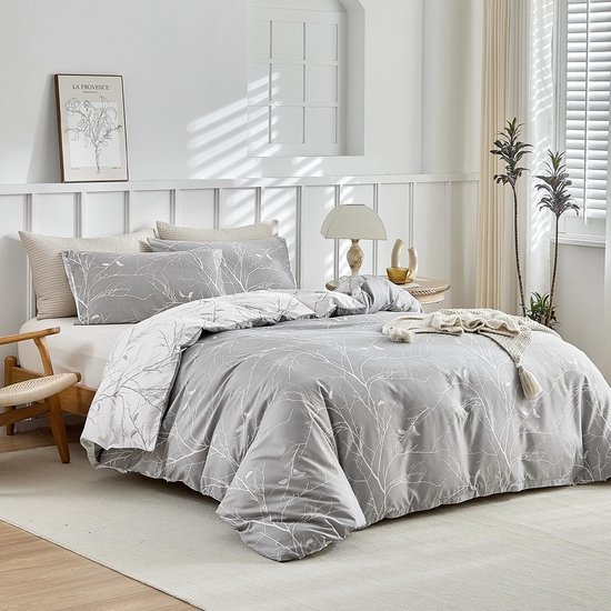 Unyqoos® Comfortabel dekbedovertrekset met kussensloop en takken- en bladerenprint