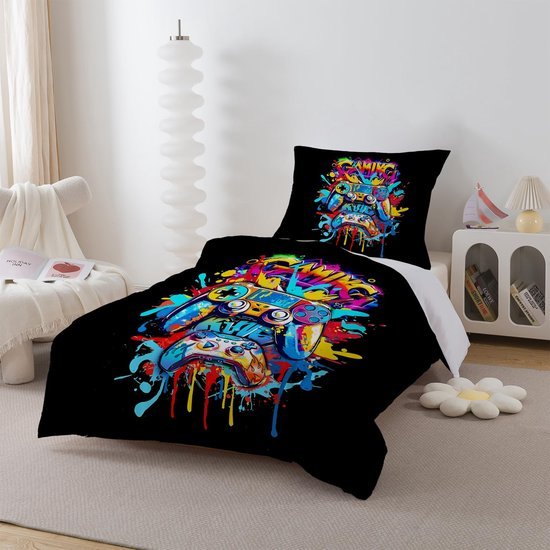 Unyqoos® Kinderbeddengoed set met gaming thema en ritssluiting voor jongenskamer