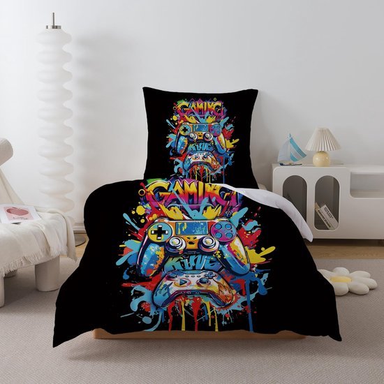 Unyqoos® Kinderbeddengoed set met gaming thema en ritssluiting voor jongenskamer