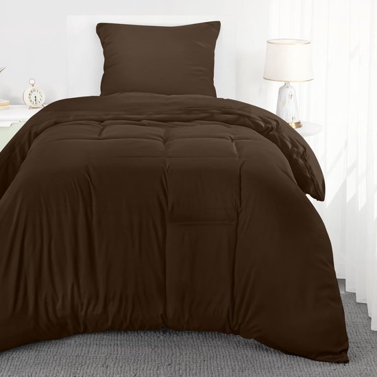 Unyqoos® Premium Comfort Microvezel Bedtextiel Set 135 x 200 cm met Kussensloop 80 x 80 cm in Aardetinten