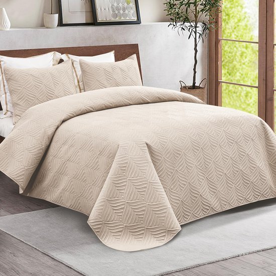 Unyqoos® Elegante Microvezel Bedsprei Set met Kussenslopen en Reliëfpatroon voor Alle Seizoenen