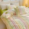 Unyqoos® Omkeerbaar kinderbeddengoed met kleurrijke regenboogstrepen en ritssluiting